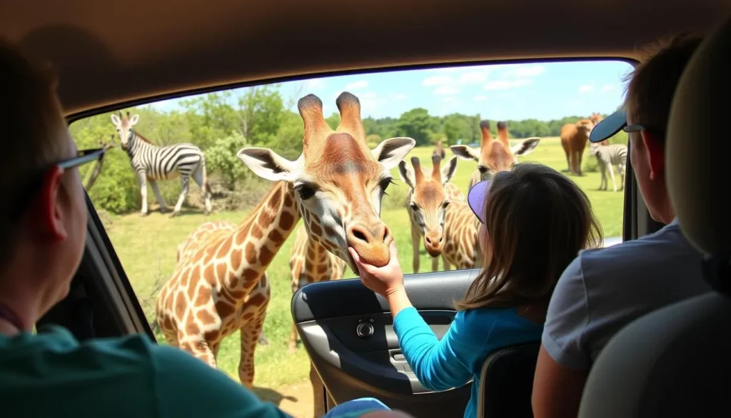 Visitors feeding animals at Tennessee Safari Park near Jackson Visitors feeding animals at Tennessee Safari Park near Jackson