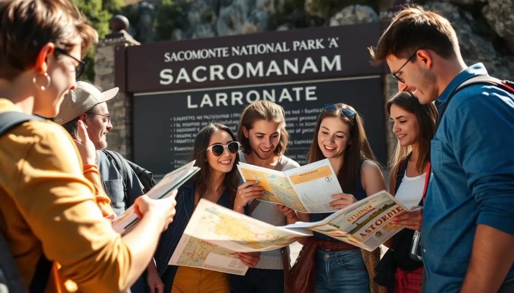 Visitors planning their trip to Sacromonte National Park with maps and guidebooks Visitors planning their trip to Sacromonte National Park with maps and guidebooks