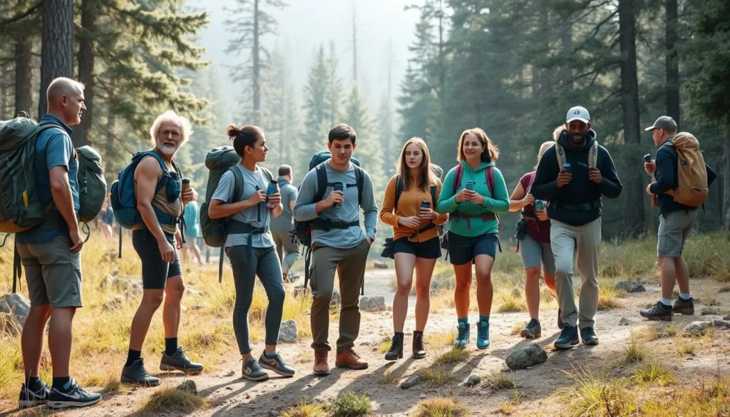 Visitors preparing for a day hike at Reynolds Wayside Campground with proper gear