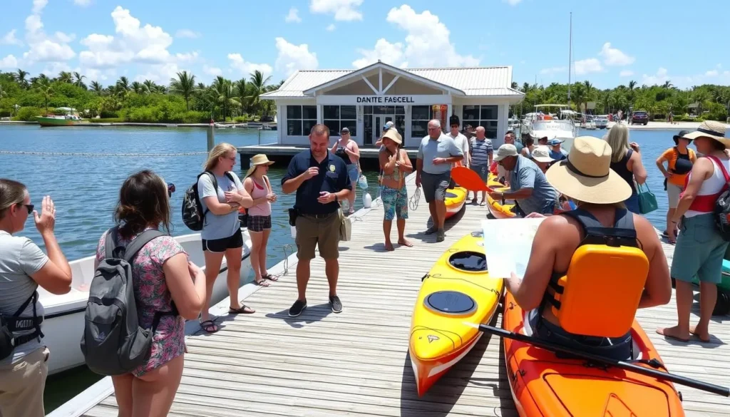 Visitors preparing for a day on the water at Biscayne National Park, Florida Visitors preparing for a day on the water at Biscayne National Park, Florida