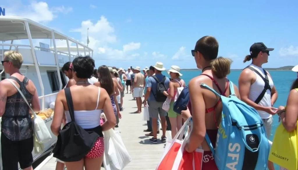 Visitors preparing for a day trip to Sandy Island, Anguilla with beach bags and equipment