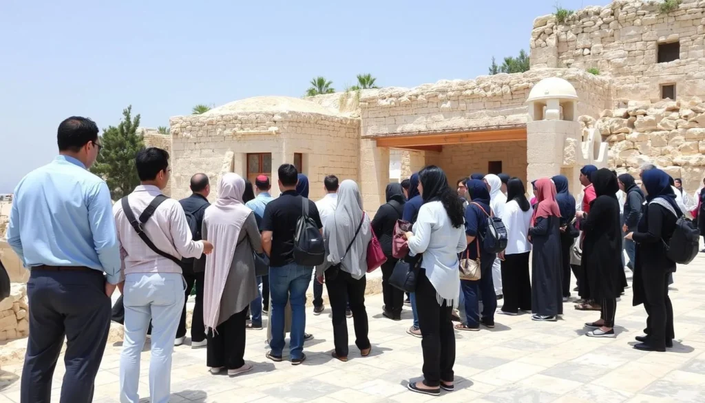 Visitors respectfully dressed at a religious site in Tiberias Visitors respectfully dressed at a religious site in Tiberias