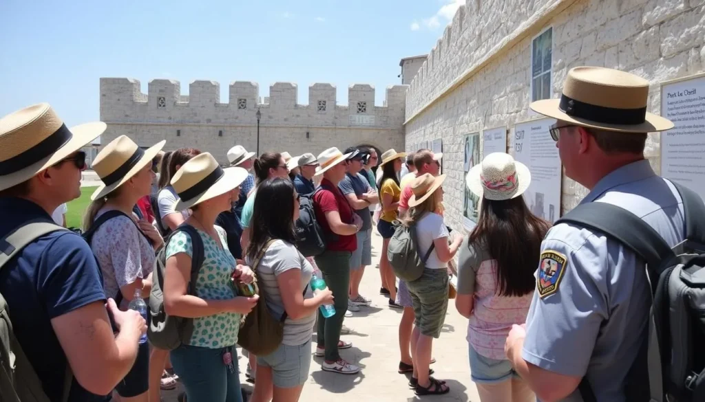 Visitors respectfully exploring Castillo de San Marcos with park ranger guidance Visitors respectfully exploring Castillo de San Marcos with park ranger guidance