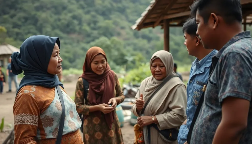 Visitors respectfully interacting with local Sumbanese villagers near Laiwangi Wanggameti National Park Visitors respectfully interacting with local Sumbanese villagers near Laiwangi Wanggameti National Park