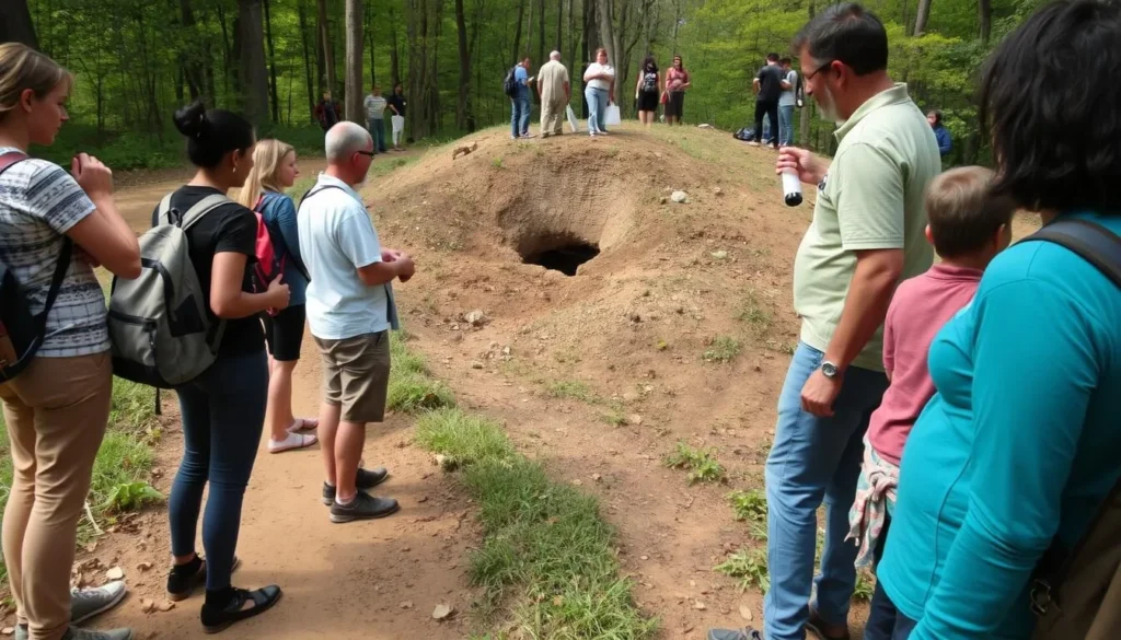 Visitors respectfully observing the archaeological features at Letchworth-Love Mounds Visitors respectfully observing the archaeological features at Letchworth-Love Mounds