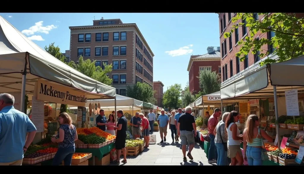 Visitors shopping at McKinney Farmers Market with local vendors