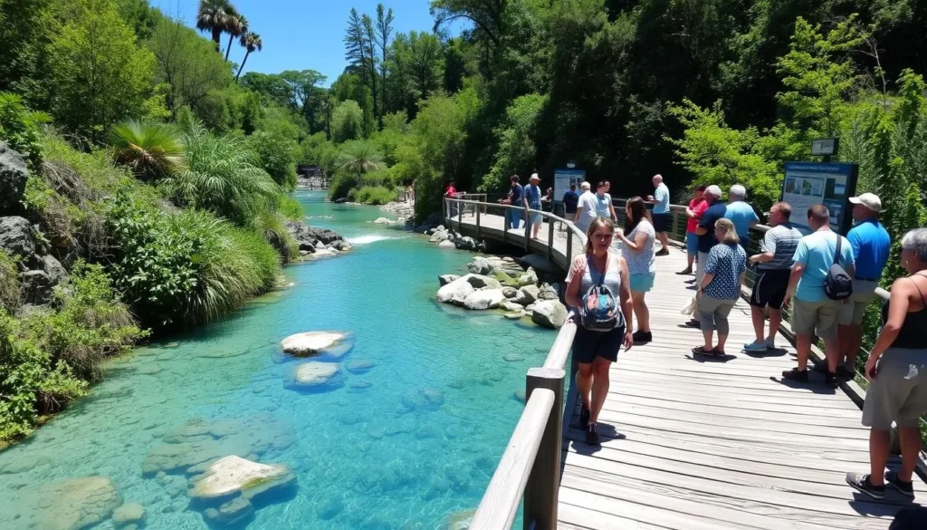 Visitors walking on the boardwalk along Blue Spring run