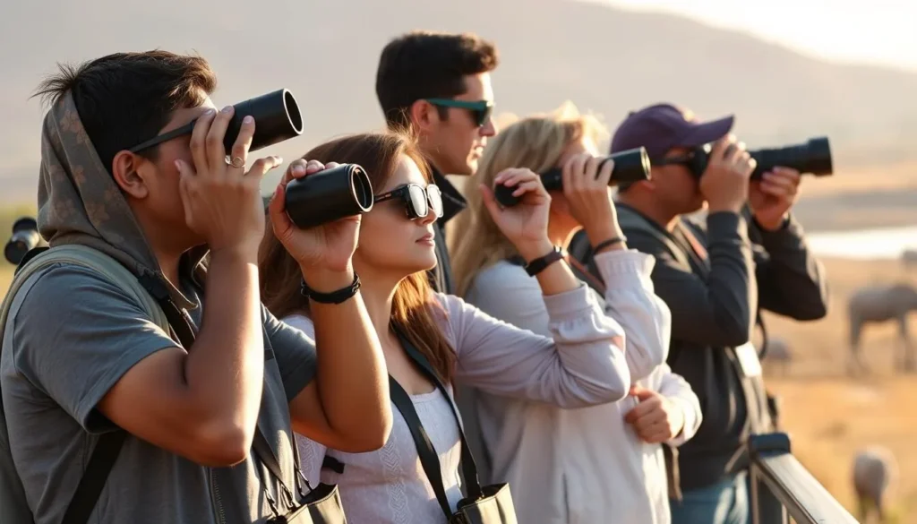 Visitors with binoculars and cameras observing wildlife at Souss-Massa National Park