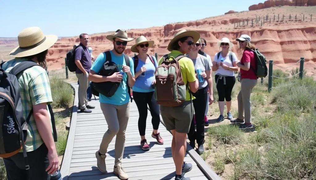 Visitors with proper hiking gear and equipment at Cheltenham Badlands