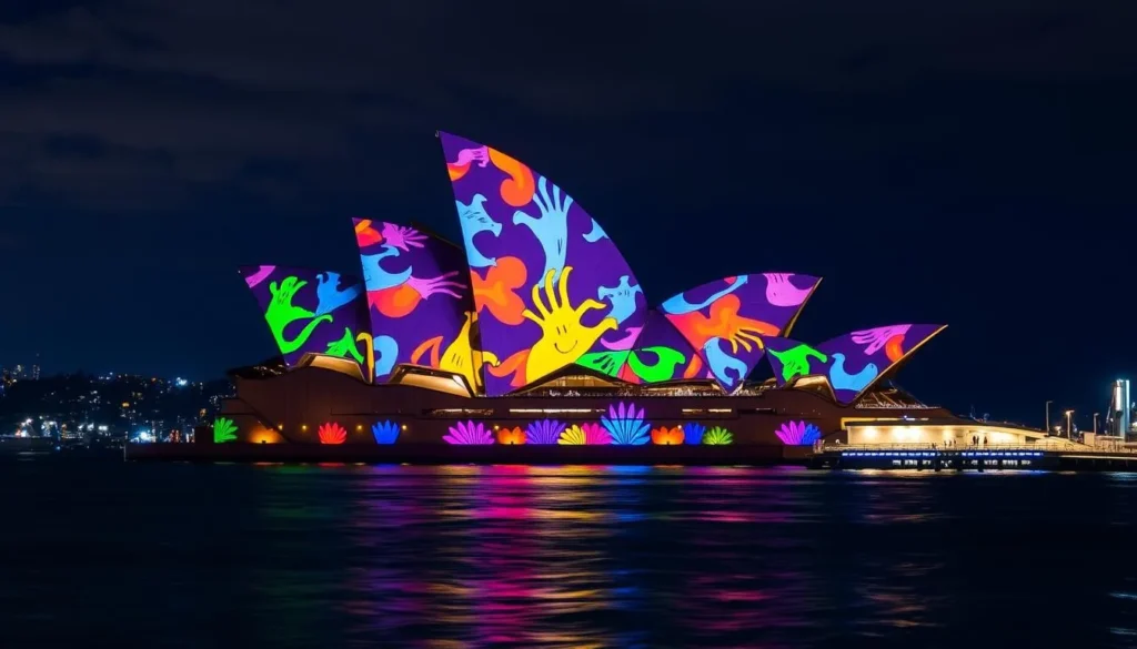 Vivid Sydney festival light installations illuminating Sydney Opera House