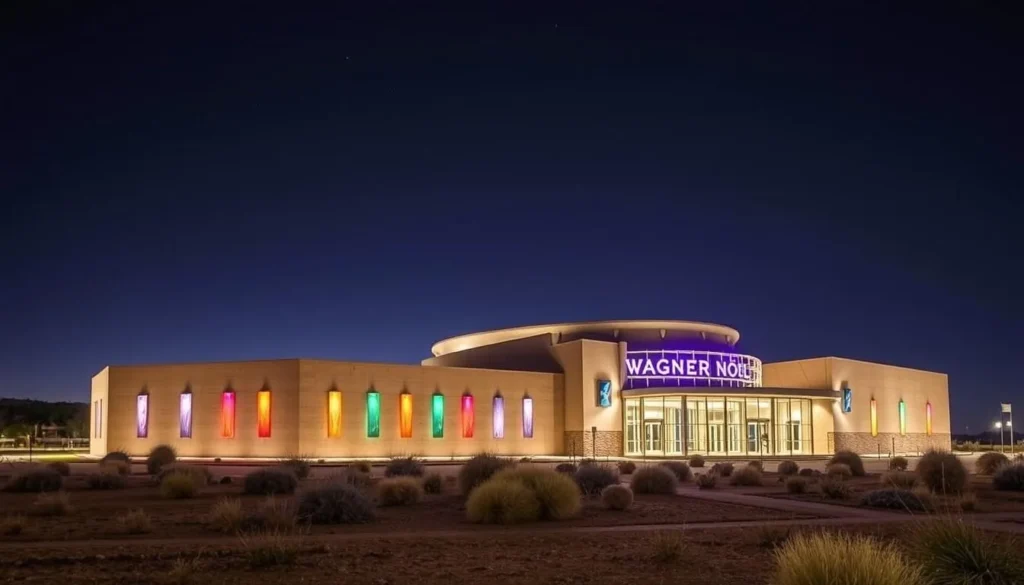 Wagner Noël Performing Arts Center illuminated at night in Midland, Texas Wagner Noël Performing Arts Center illuminated at night in Midland, Texas