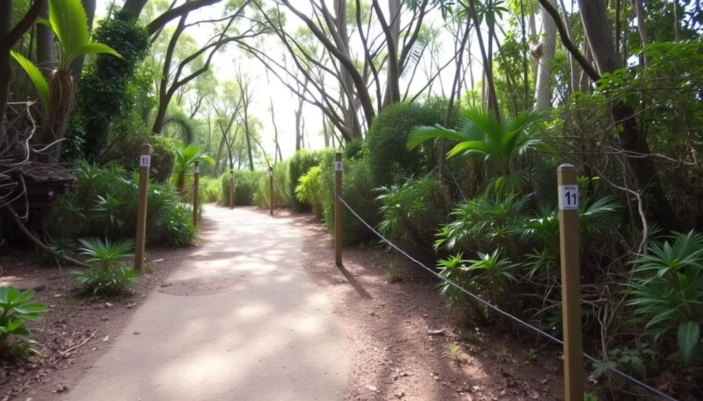 Walking path through Burleigh Head National Park showing trail markers and vegetation