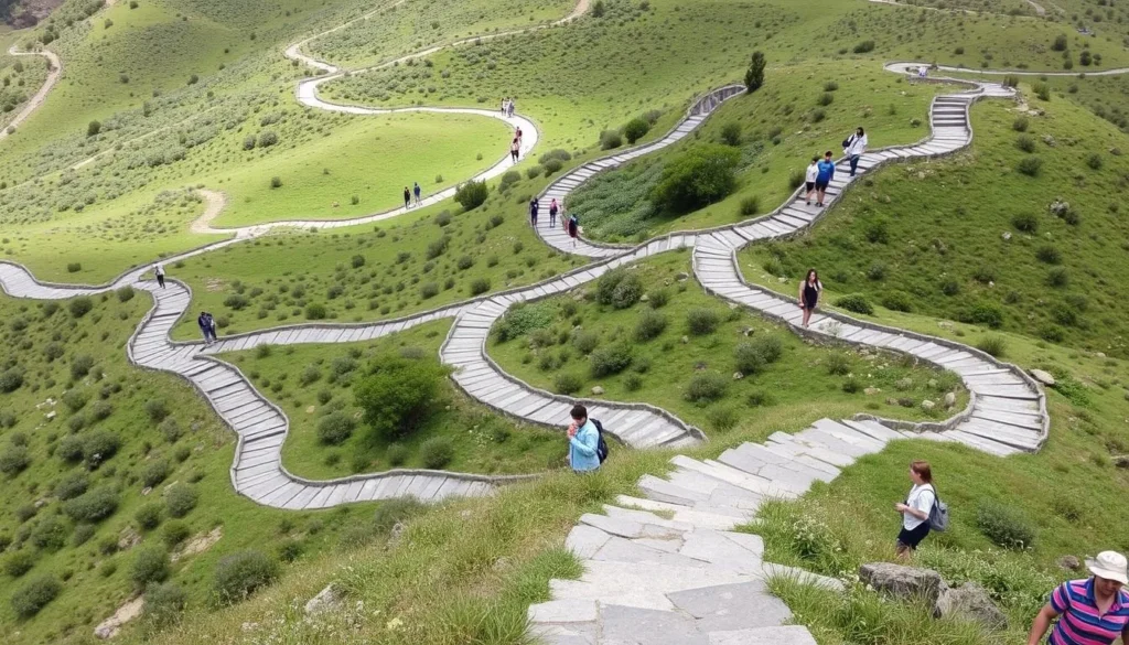 Walking trails through Cerro de Las Campanas National Park with visitors exploring Walking trails through Cerro de Las Campanas National Park with visitors exploring