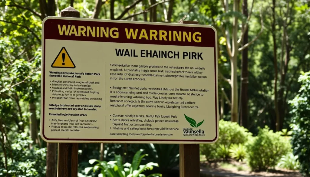 Warning sign about wildlife protection at Eungella National Park entrance, Queensland