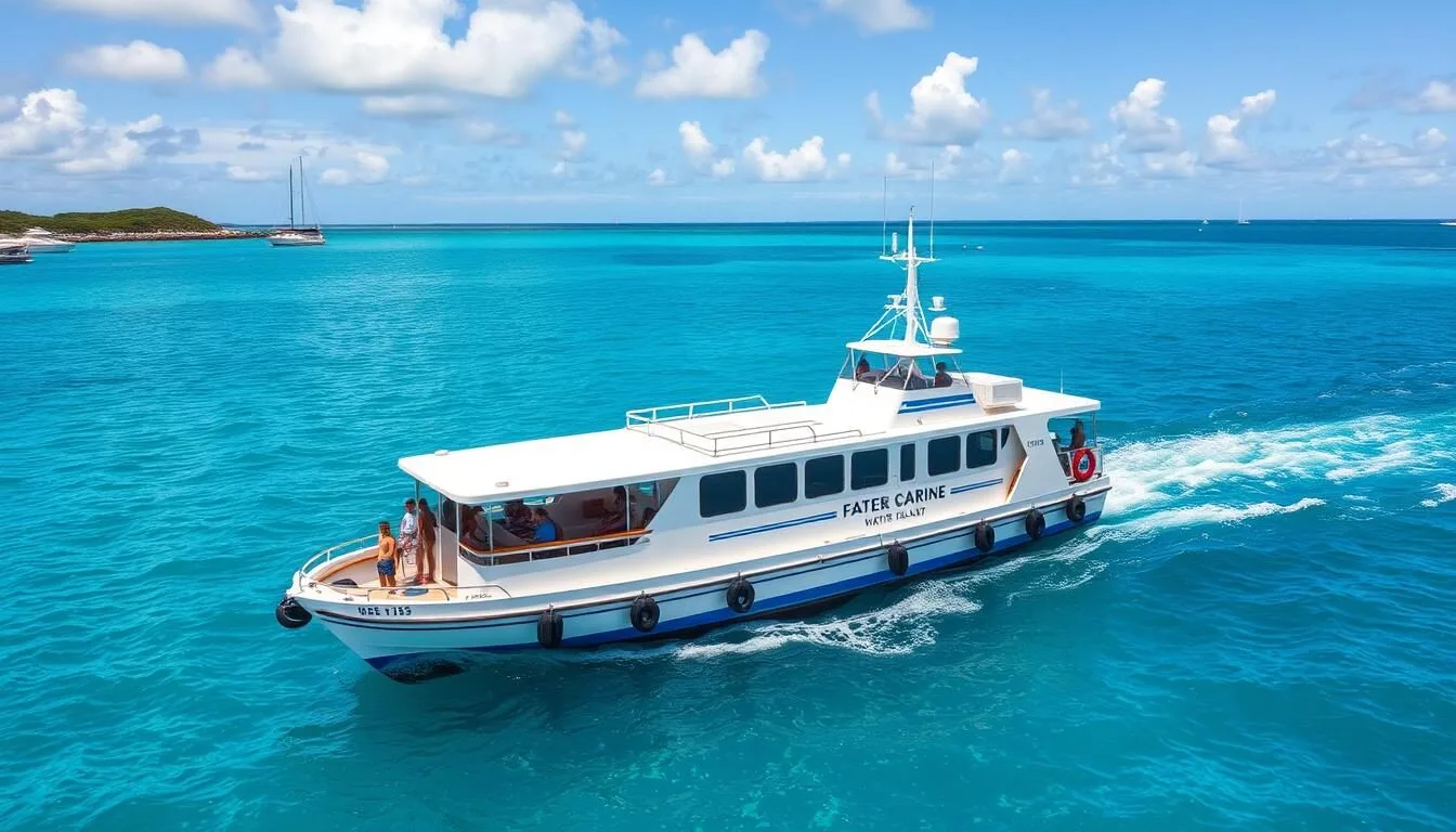Water Island ferry departing from Crown Bay Marina in St. Thomas with passengers boarding