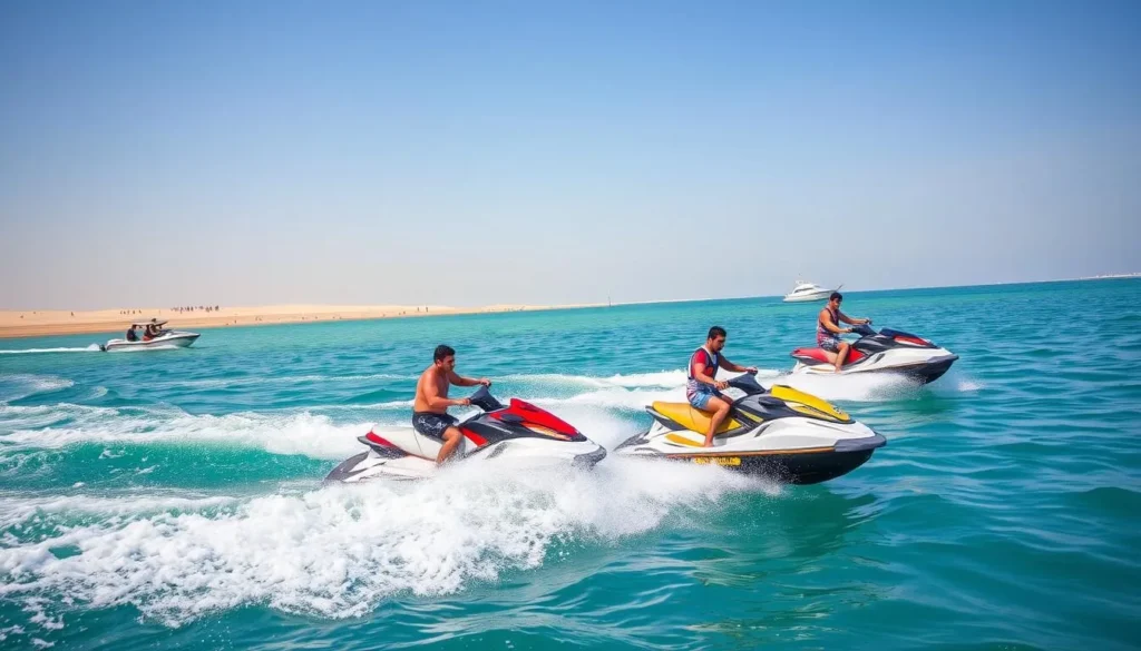 Water sports activities at Half Moon Bay near Dammam with jet skis and boats Water sports activities at Half Moon Bay near Dammam with jet skis and boats