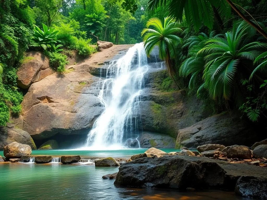 Waterfall in Bogani Nani Wartabone National Park with lush vegetation