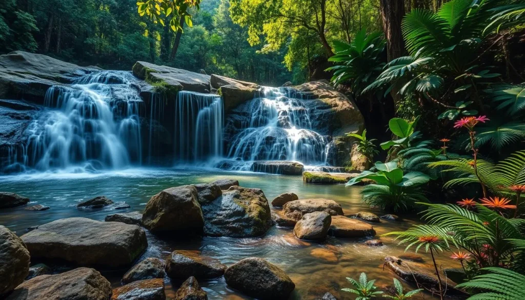 Waterfall in Insurgente Jose Maria Morelos y Pavon National Park with lush vegetation Waterfall in Insurgente Jose Maria Morelos y Pavon National Park with lush vegetation