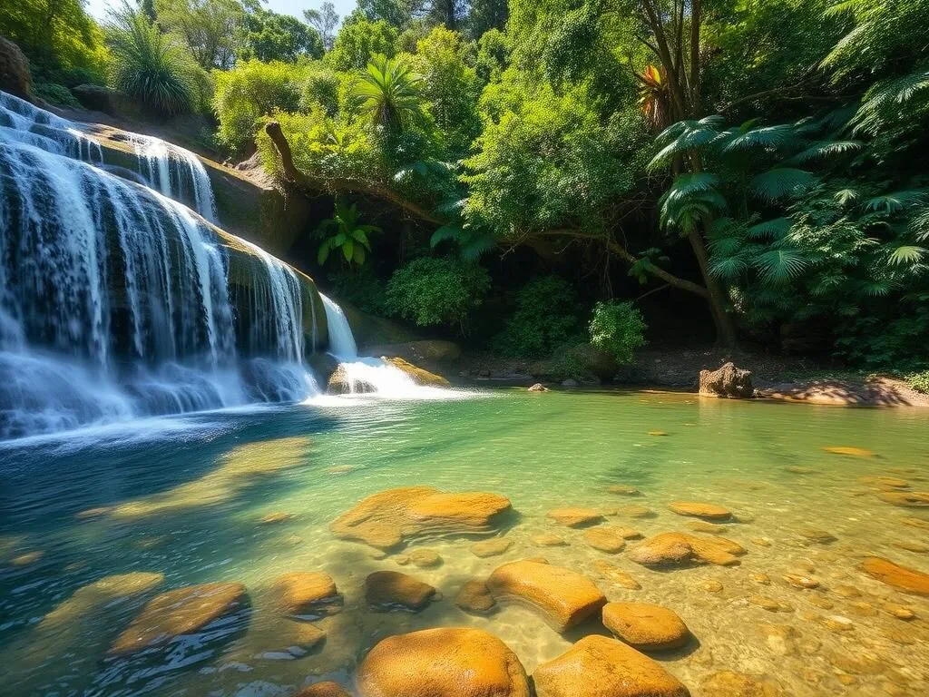 Waterfall in the rainforest near Brickaville with crystal clear water and natural swimming pool