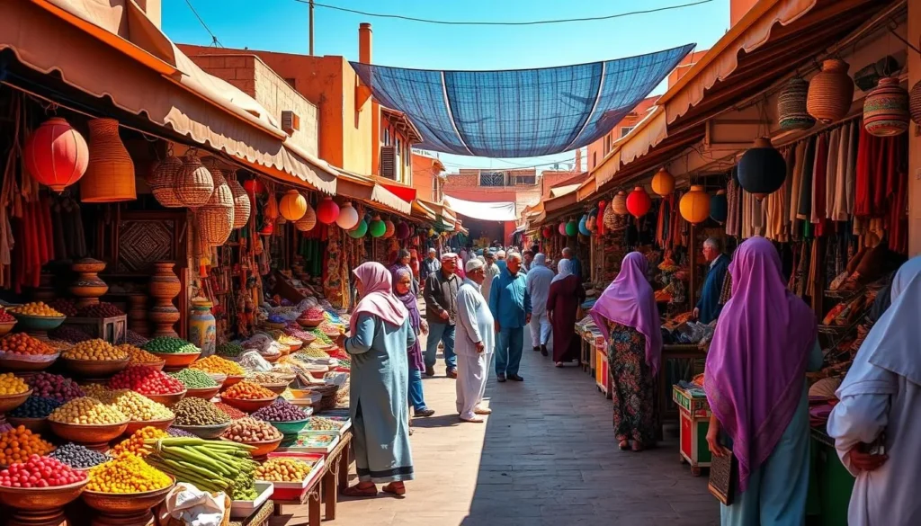 Weekly souk (market) in Berrechid, Morocco with colorful stalls and local vendors