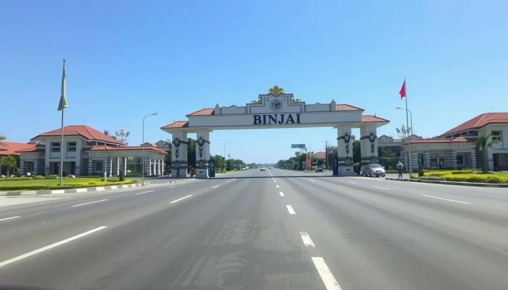 Welcome gate to Binjai city in North Sumatra, Indonesia, featuring traditional architectural elements