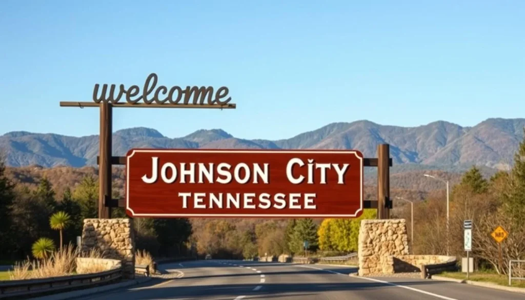 Welcome sign to Johnson City, Tennessee with mountain backdrop Welcome sign to Johnson City, Tennessee with mountain backdrop