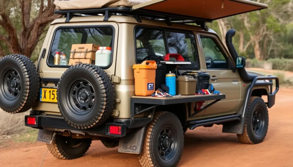 Well-prepared 4WD vehicle with camping gear for Finke Gorge National Park Well-prepared 4WD vehicle with camping gear for Finke Gorge National Park