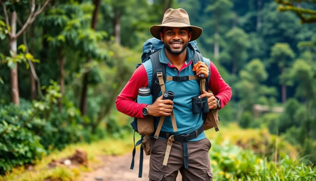 Well-prepared backpacker with appropriate gear for Marolambo National Park