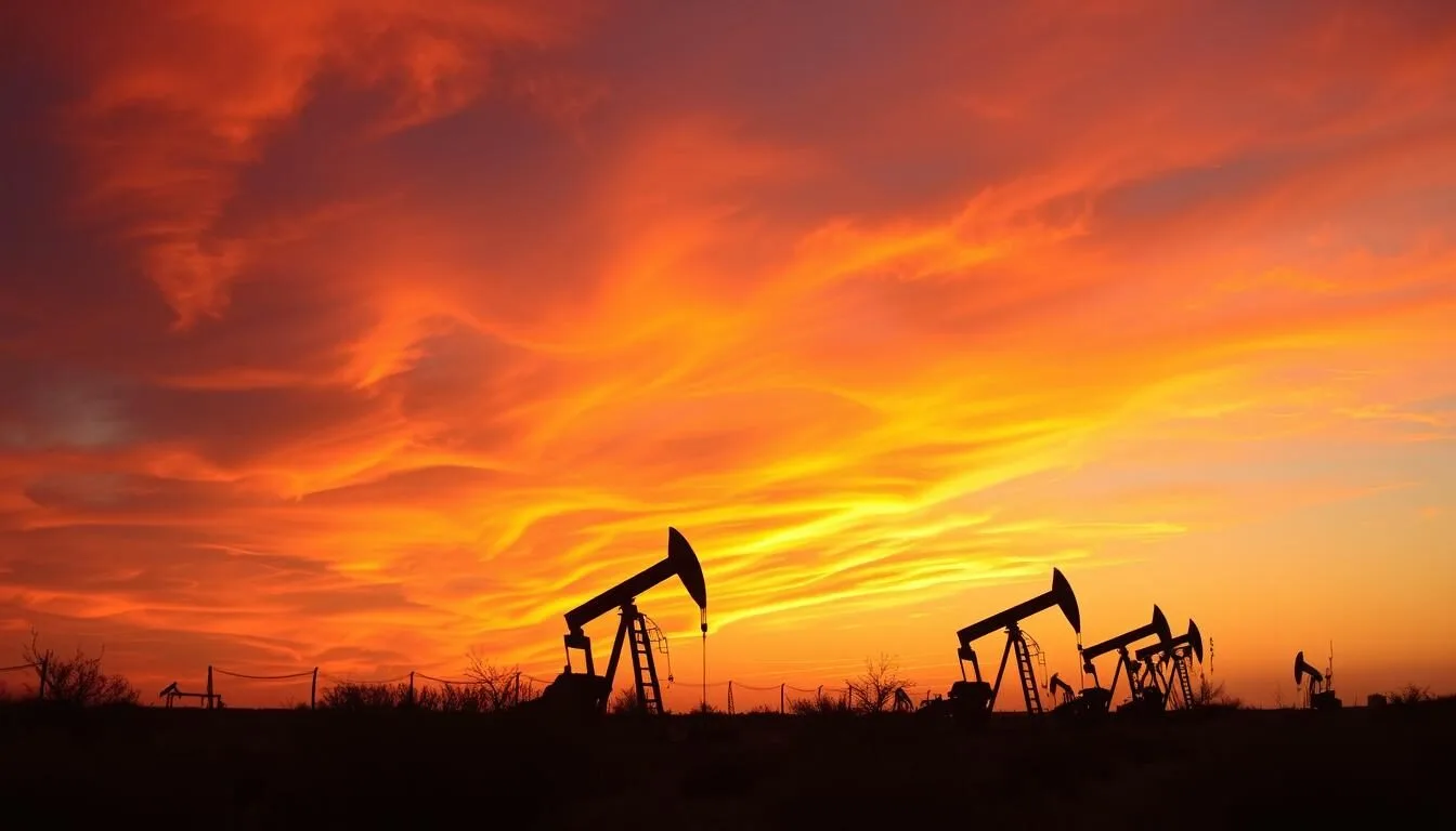 West-Odessa-Texas-sunset-over-desert-landscape-with-oil-pumps West Odessa Texas sunset over desert landscape with oil pumps