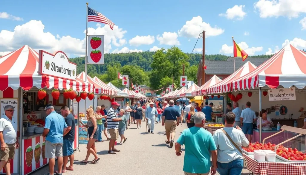 West Virginia Strawberry Festival celebration with strawberry-themed decorations and treats West Virginia Strawberry Festival celebration with strawberry-themed decorations and treats