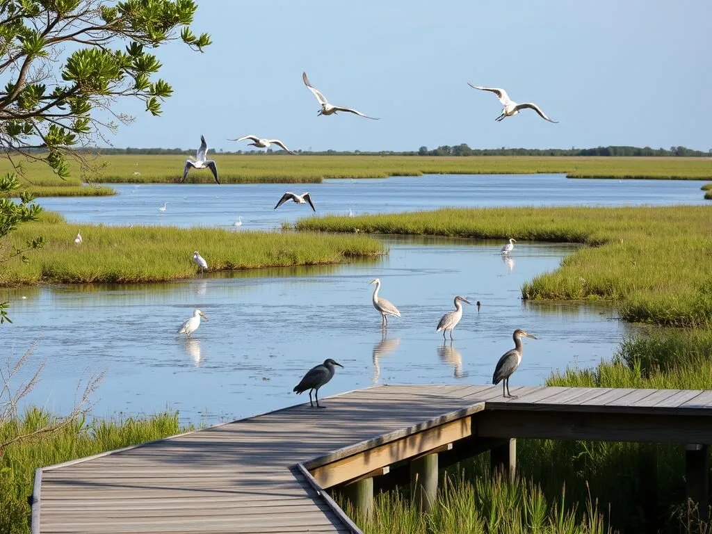 Wetlands at Estero Llano Grande State Park in Weslaco with birds and native vegetation Wetlands at Estero Llano Grande State Park in Weslaco with birds and native vegetation