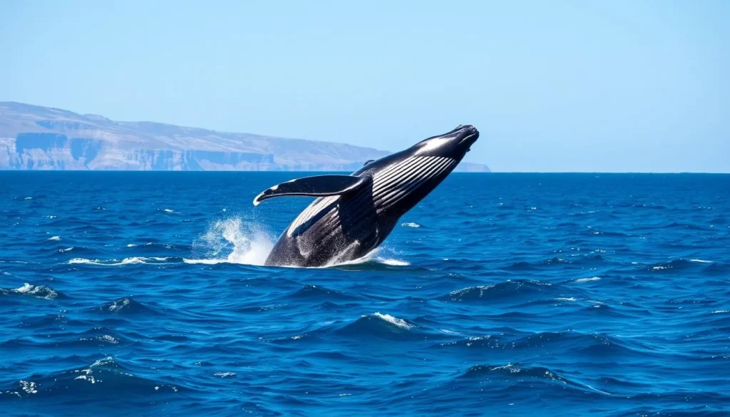 Whale breaching near Kattang Nature Reserve coastline