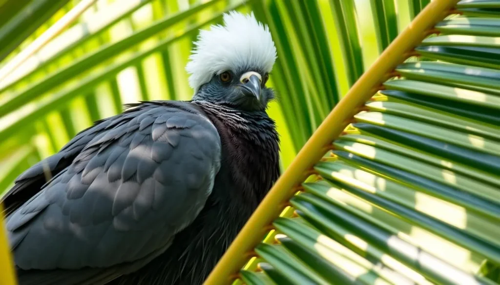 White-crowned pigeon perched in a thatch palm at Curry Hammock State Park