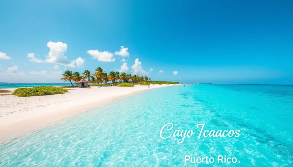 White sand beach of Cayo Icacos with crystal clear turquoise waters and few visitors White sand beach of Cayo Icacos with crystal clear turquoise waters and few visitors