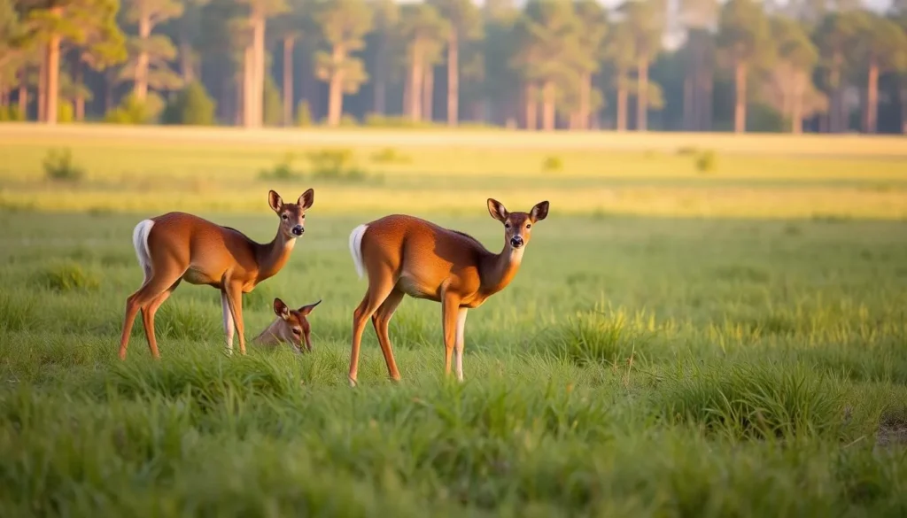 White-tailed deer grazing in a meadow at Colt Creek State Park