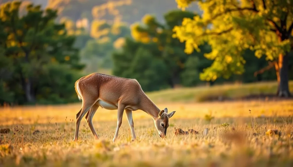 White-tailed deer grazing in a meadow at McKinney Falls State Park White-tailed deer grazing in a meadow at McKinney Falls State Park