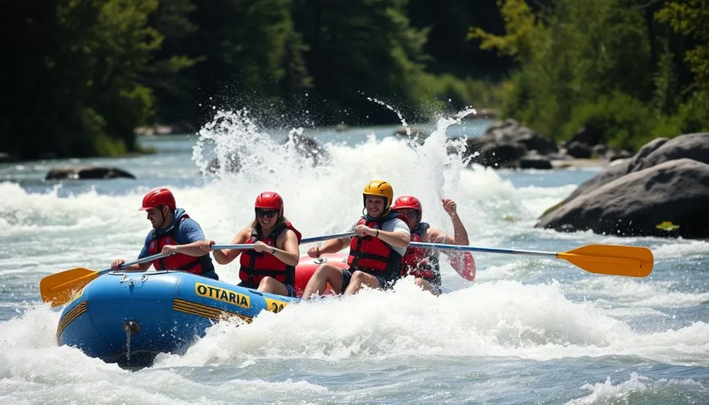 Whitewater rafting on the Ottawa River with excited participants