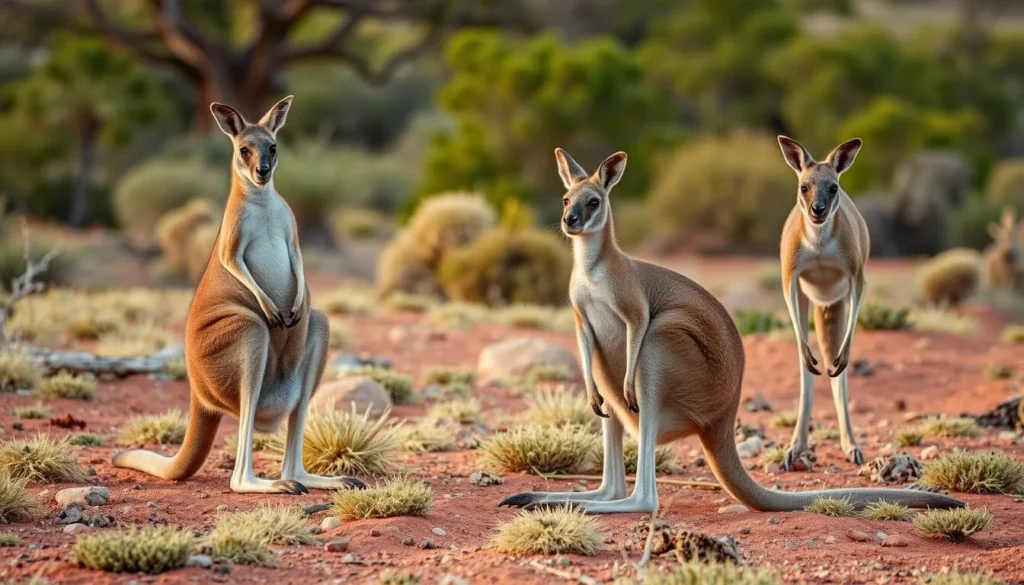 Wild kangaroos in natural habitat in Mungo National Park