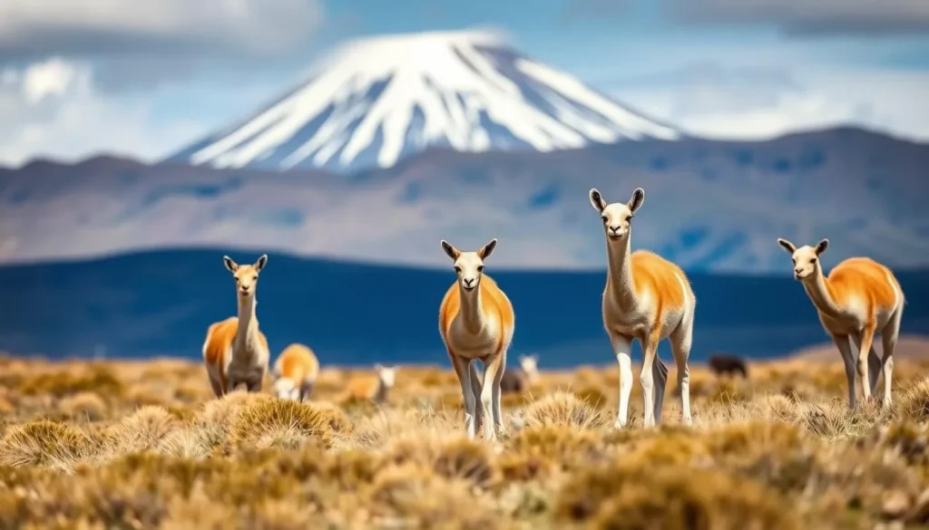 Wild vicuñas grazing in the páramo ecosystem of Chimborazo National Park Wild vicuñas grazing in the páramo ecosystem of Chimborazo National Park