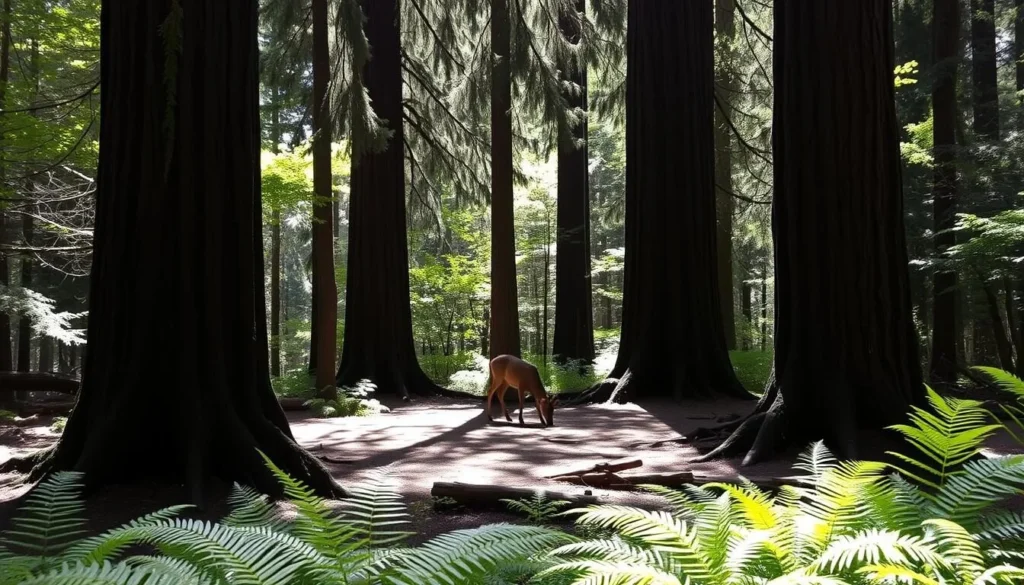Wildlife viewing in Big Basin Redwoods State Park showing a deer in natural habitat