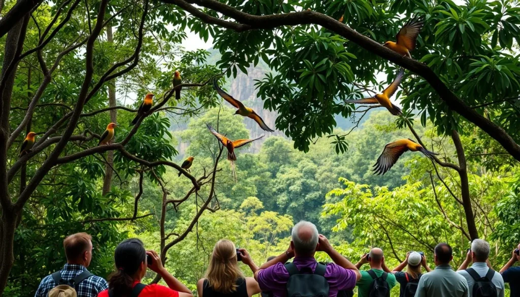 Wildlife viewing in Phou Hin Poun National Protected Area showing diverse bird species