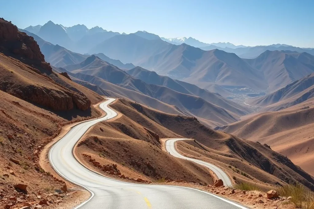 Winding mountain road leading to Imlil village in Toubkal National Park, Morocco