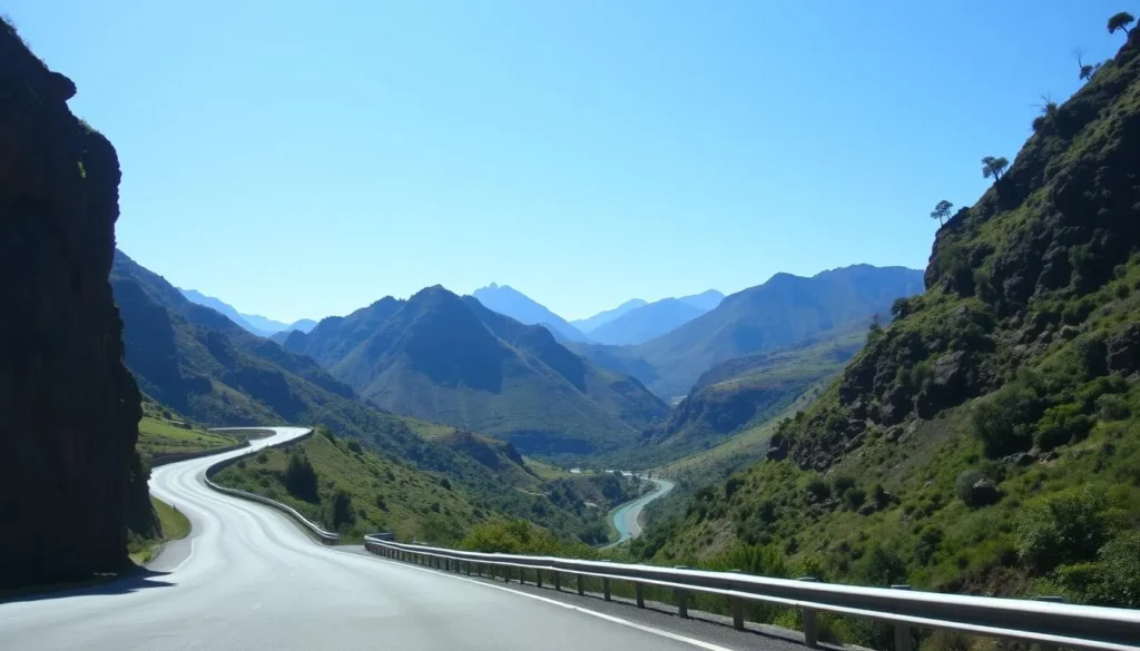 Winding road from Quito to Tena Ecuador through mountain scenery