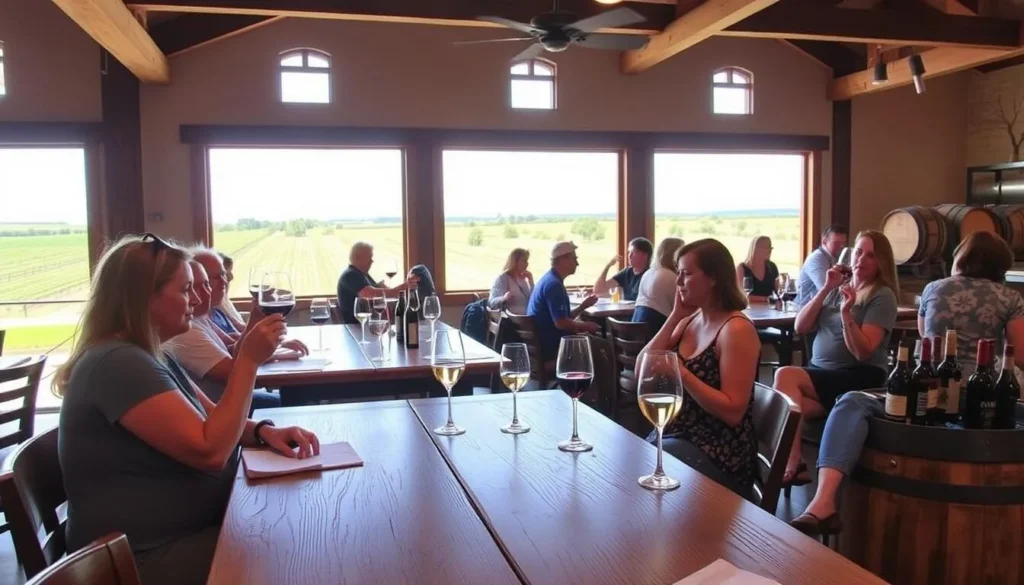 Wine tasting at Blue Lotus Winery in Seguin Texas with vineyard views