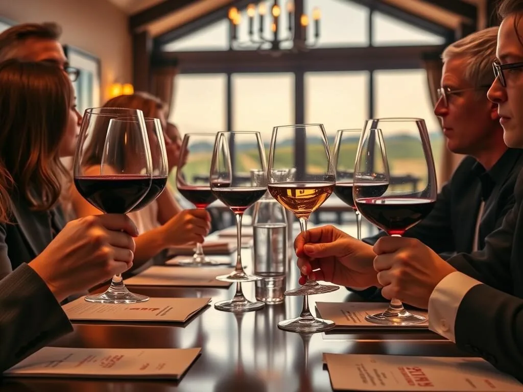 Wine tasting at a Grapevine Texas winery with glasses of wine and vineyard views