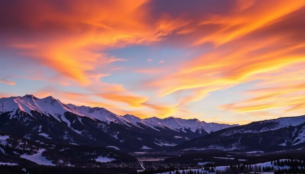 Winter Park Colorado sunset over snowy mountains Winter Park Colorado sunset over snowy mountains