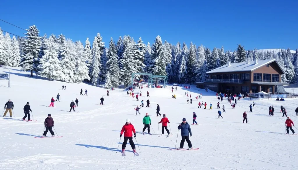 Winter skiing at Tanay resort near Kemerovo with snow-covered slopes Winter skiing at Tanay resort near Kemerovo with snow-covered slopes