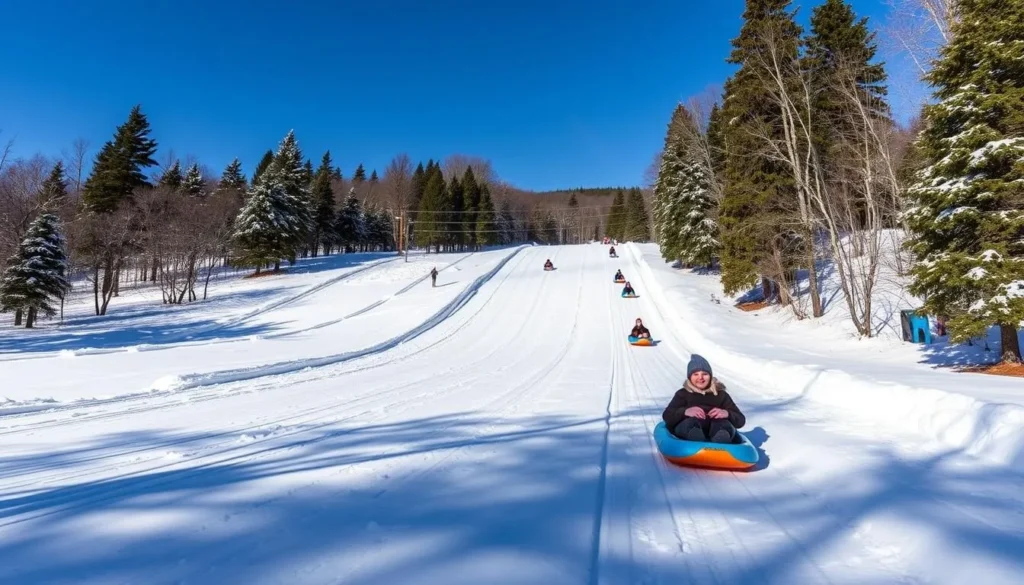 Winter sledding hill at Blackwater Falls State Park with snow-covered landscape