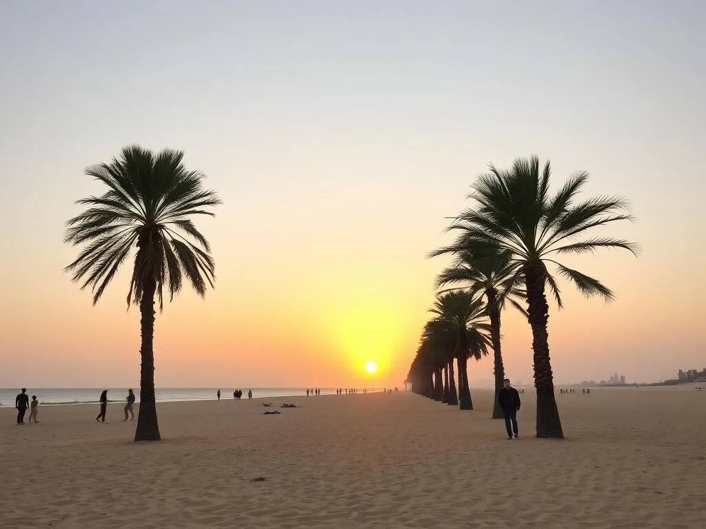 Winter sunset at Dukhan Beach showing perfect weather conditions