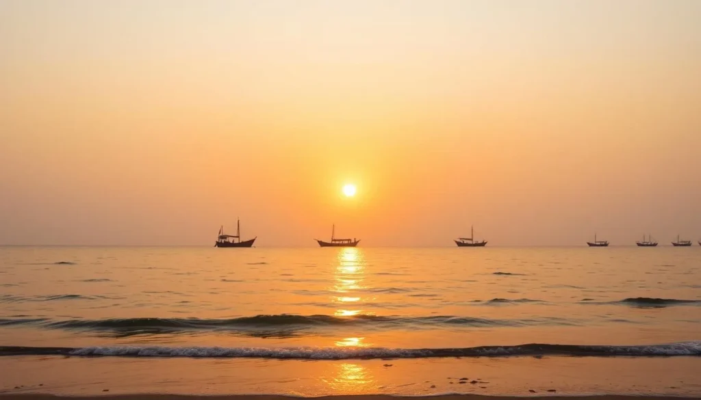 Winter sunset over the beaches of Madinat Ash Shamal, Qatar